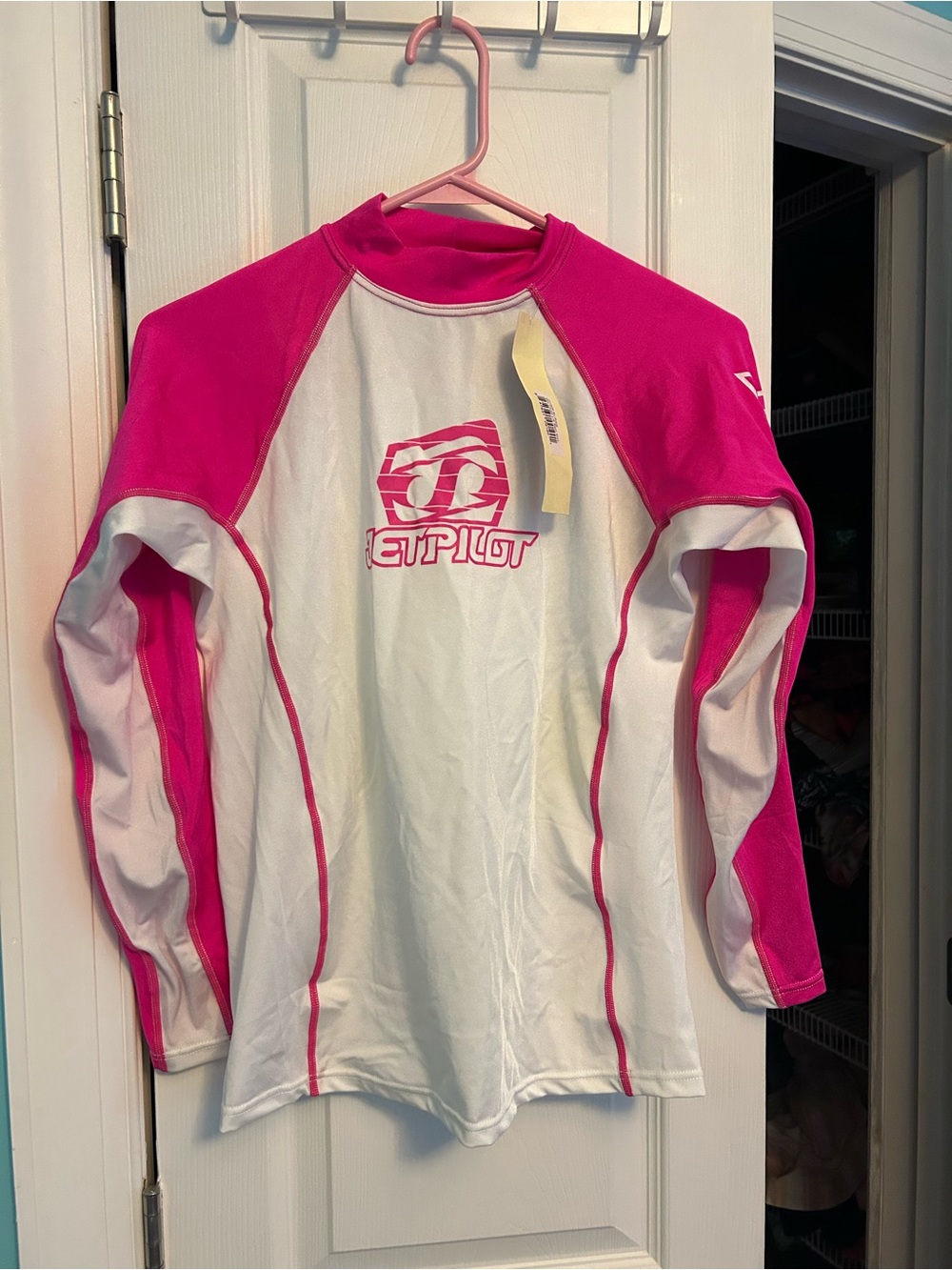 Girls' White and Hot Pink Long Sleeve Swim Tee